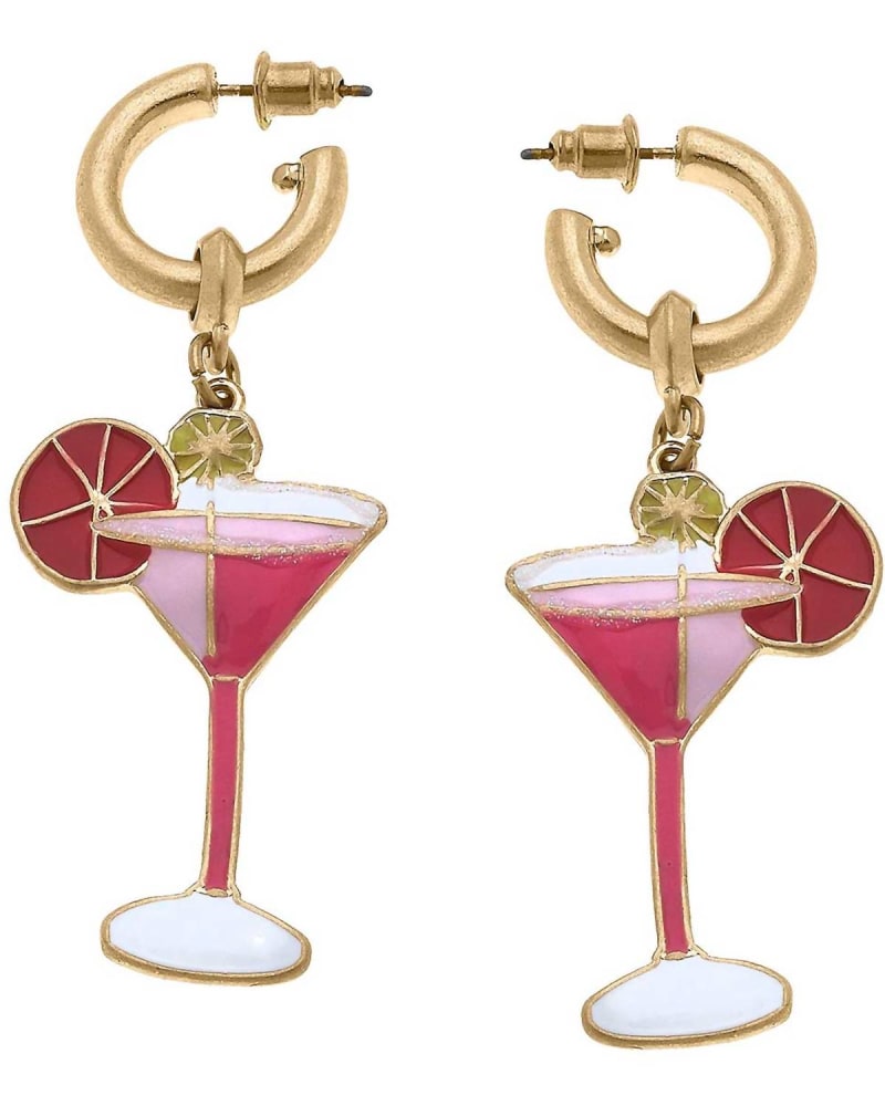 Front of a size O/S Women'S Cosmo Cocktail Enamel Earrings in Pink in Pink by CANVAS Style. | dia_product_style_image_id:331394
